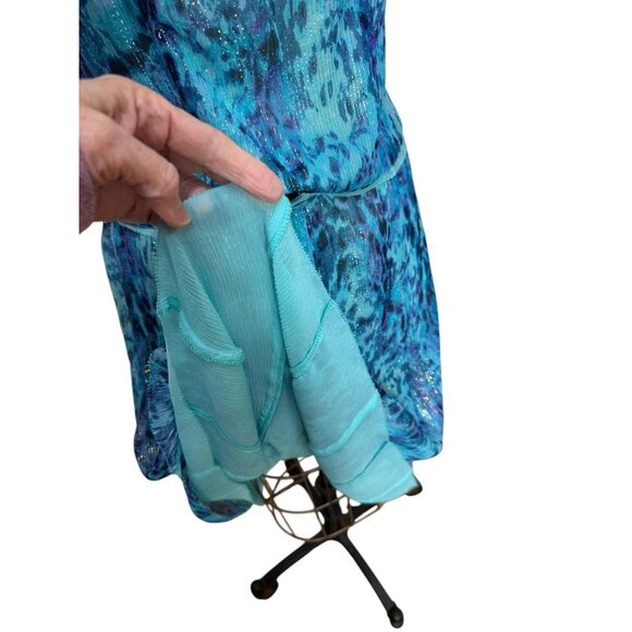 Vintage painterly crinkle silk skirt, top and shawl with gold lurex stripes - Picture 6 of 8